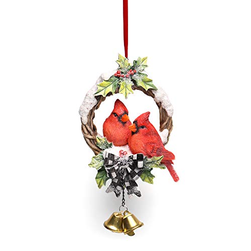 Comfy Hour Winter Holiday Home Collection Resin Cardinals in Wreath with Bell Christmas Tree Ornaments