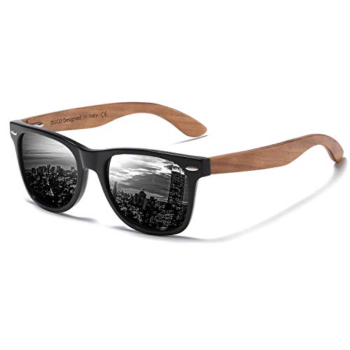 DUCO Polarized Driving Eyewear Handmade Walnut Wooden Sunglasses for Men and Women 2141 (Grey Lens Walnut Temple)