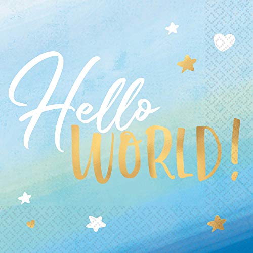 Amscan "Hello World" Boy Baby Shower, Luncheon Napkins, 6.5" x 6.5", 16 Ct.