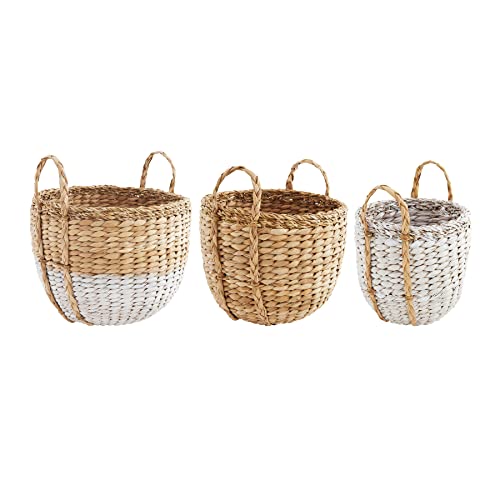 Mud Pie Seagrass Basket Set, 13 1/2" x 13" dia, White