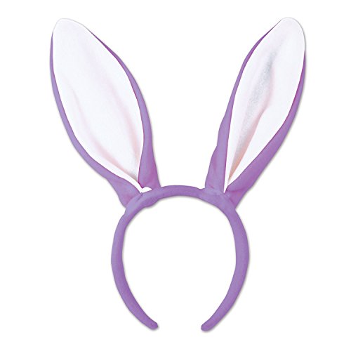 Beistle Purple Easter Bunny Ears Plush Headband, One Size, Lavender/White