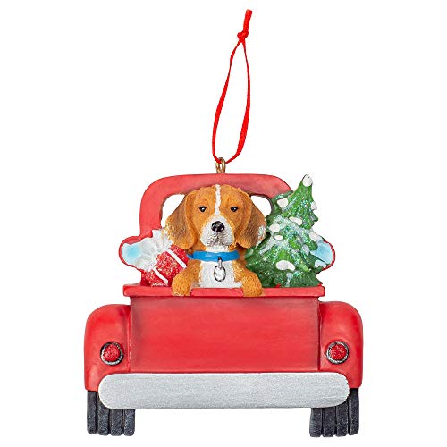 Kurt Adler A1940BE Beagle in Back of Truck Hanging Ornament for Personalization, 5-inch High, Resin