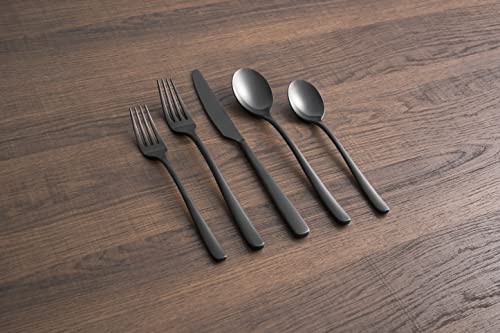 CAMBRIDGE Black Satin Rise 20-Piece Flatware Set, Service for 4, 0