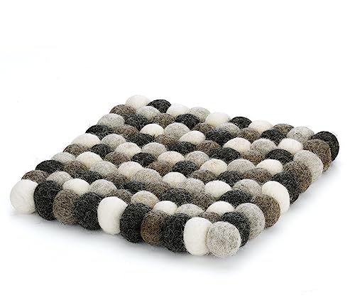 Frieling Cilio Fair Trade Certified 100% Virgin Sheep Wool Trivet Made in Nepal, 8" Square, Light Gray