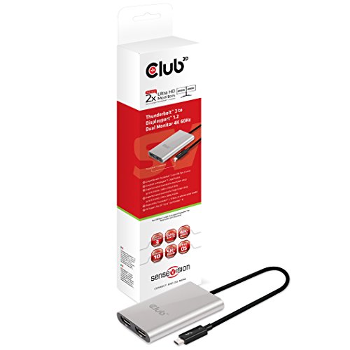 Ingram Micro Club3D Displayport CSV-1577 Thunderbolt 3 Dual DisplayPort Output Display Adapter for Windows and MAC OSX Compatible Systems, Supports Two 4K 60Hz Monitors Or One 5K