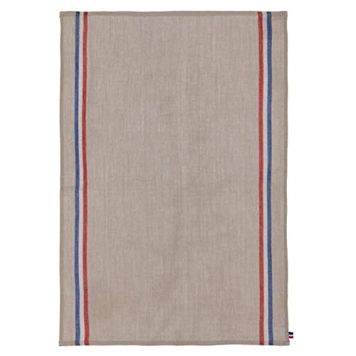 Coucke French 100% Linen Towel, Tricolore Naturel, 17 by 26 Inches, Beige, Red and Blue