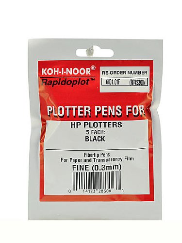 Chartpak KOH-I-NOOR Fiber-Tip Plotter Pens 0.3mm Black Fine-Tip Pack of 5 Pens (6401.01F)