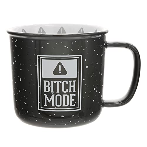 Pavilion - Bitch Mode 18-ounce Ceramic Mug, Black with Speckled Finish, Durable Thick Walled Camping Style Coffee Cup, Sarcastic Coffee Mug, 1 Count
