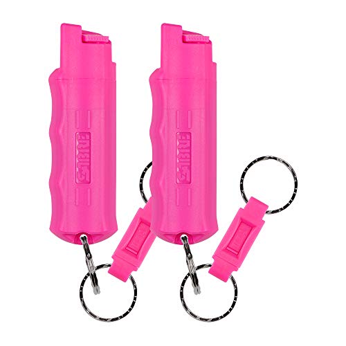 SABRE RED Pink Pepper Spray for Women, Supports The Fight Against Breast Cancer, 25 Bursts of Max Police Strength OC Spray, Quick Release Key Ring, 10-Foot Range, Finger Grip, Multipacks Available
