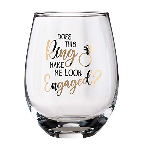 Blue Sky Clayworks Lillian Rose Ring Make Me Look Engaged Wine Glass, 4.75", Clear