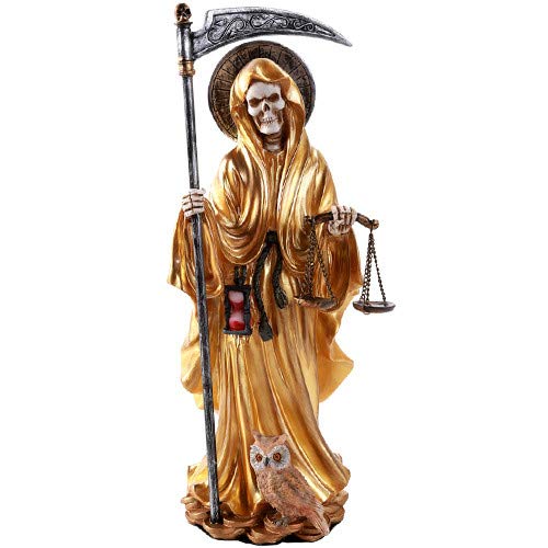 Pacific Trading Giftware Santa Muerte Saint of Holy Death Standing Religious Statue 10 Inch Power Prosperity Success(Gold)