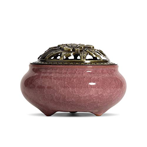ComSaf Ceramic Incense Burner with Brass lid Set of 1, Stick Cone Coil Holder Ash Catcher Ideal Gift for Home Decor Yoga Spa Meditation