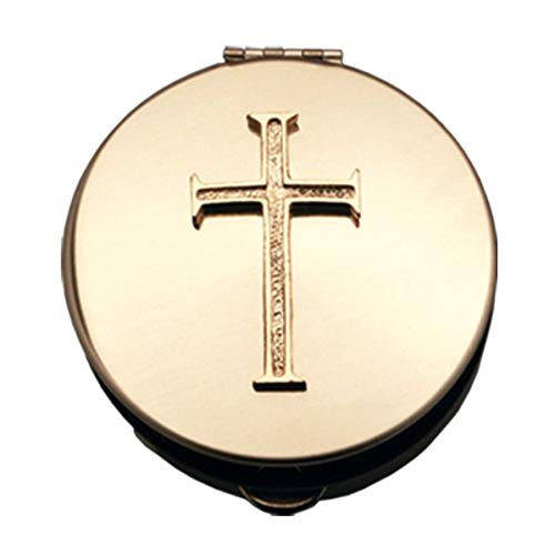 Cathedral Art Pyx With Cross (PS202) - 2 1/8" Diameter, 1/2" Deep, Polished Brass