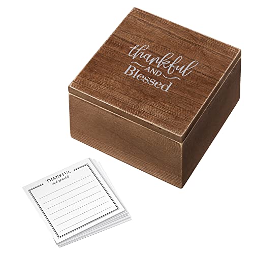 Blue Sky Clayworks Lillian Rose Rustic Wooden Thankful and Blessed Box with 30 Note Cards, One Size, brown