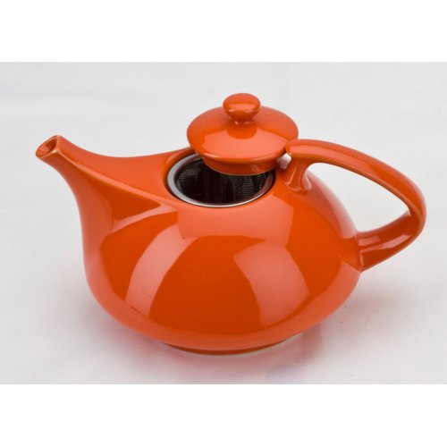 OmniWare Teaz Orange Stoneware Athena 30 Ounce Teapot with Stainless Steel Mesh Infuser