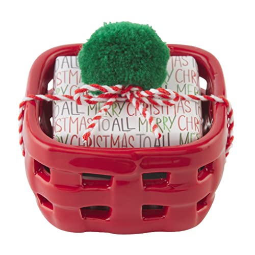 Mud Pie Christmas Scented Soap Bar and Basket Set,3.5"L x 2.5"W, Red