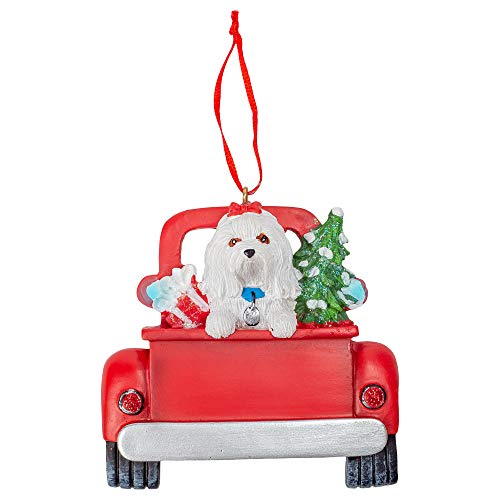 Kurt Adler A1940MT Maltese in Back of Truck Ornament for Personalization, 5-inch High, Resin