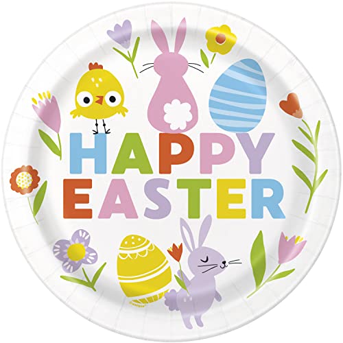 Unique Industries Unique 24135 Paper Plates-23 cm-Colourful Gingham Easter Party-Pack of 8, Multicolour