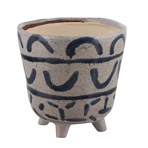 HomArt Granada Painted Small Bowl Planter, 5-inch Height, Ceramic, Blue and White