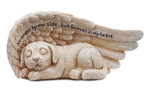 Napco 11146 Small Sleeping Dog in Angel's Wing Garden Statue with Inscription, 8 x 4