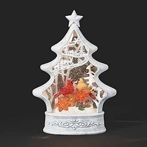 Roman 11.75" LED Battery Operated Swirl Christmas Tree with Cardinals Tabletop Decor