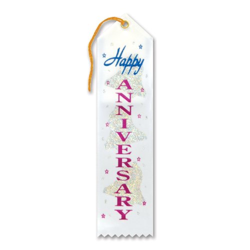 Beistle"Happy Anniversary" Ribbon Award, White - 1pc