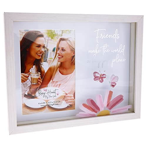 Pavilion - Friends - MDF & Glass Shadow Box Frame, Holds 4 x 6-Inches Photo, Watercolor Floral & Butterfly Design, Friendship Frames, 1 Count, 9.5 x 7.5-Inches