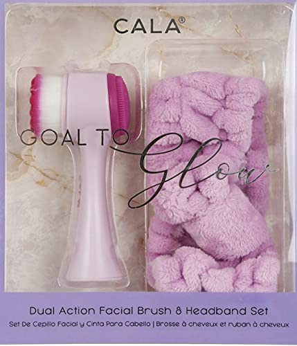 CALA Dual Action Facial Brush & Headband Set-Purple