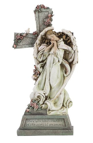 Roman Memorial Angel with Cross and Verse, May You Find Comfort in The Arms of an Angel