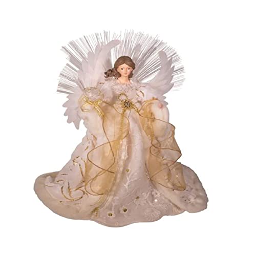 Kurt Adler Adler Fiber Optic LED Gold and White Angel Tree Topper, 16-Inch