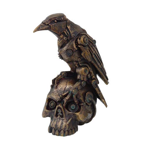 Pacific Trading Giftware PTC 6 Inch Steampunk Inspired Raven on Skull Resin Statue Figurine