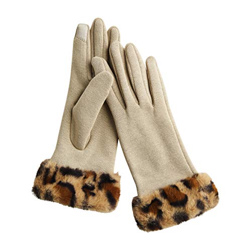 Mud Pie Leopard Cuff Glove, Tan, One Size, Polyester
