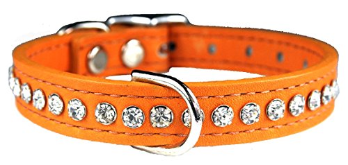 OmniPet Signature Leather Crystal and Leather Dog Collar, 12", Mandarin