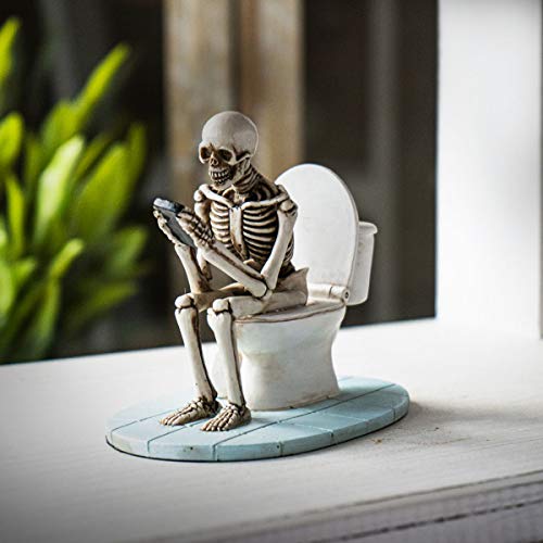 Pacific Trading Giftware Life After Death Phone Never Stop Skeleton Seated on Toilet Bowl After Life Collection Home Decor Resin Figurine