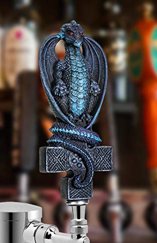 Pacific Trading SUMMIT COLLECTION Fantasy Dragon On Celtic Cross Beer Tap Handle Display Grey Stone Sculptural Decor for Homebrew Kegerators Man Cave Bars Cool Beer Gift