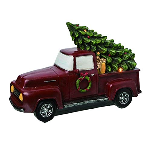 Valyria LLC Transpac M2173 Light Up Red Christmas Truck, 14-inch Length, Resin