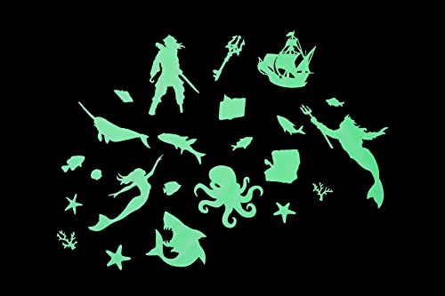 GLOPLAY Ocean Adventure Explore the depths of the Magical Deep Sea (24pcs/pack), Glow in The Dark Wall Stickers, The Eco-Friendly and Brightest Wall Stickers for Ceiling, Bathtime, Bedroom, Party, Decor