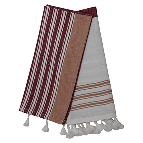 Foreside Home & Garden Red Set of 2 Striped 27 x 18 Inch Woven Cotton Kitchen Tea Towels with Hand Tied Tassels