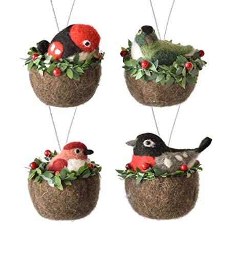 Ganz MX181110 Clip-on Bird in Nest Ornament Set of 4, 5.13 Inches Height, Multicolor
