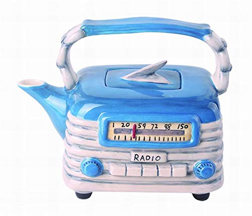 Blue Sky Clayworks Ceramic Teapot Tea Pot Retro Radio (Blue)