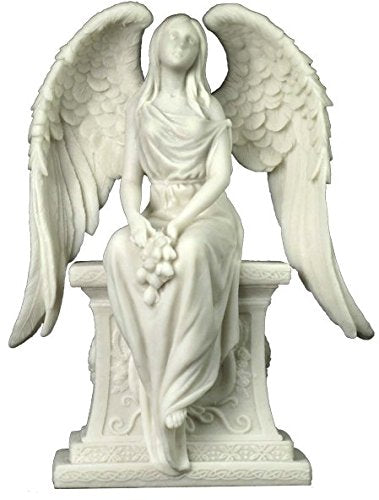 Unicorn Studio 10.63 Inch Angel with Roses Sitting on The Tombstone - Marble White