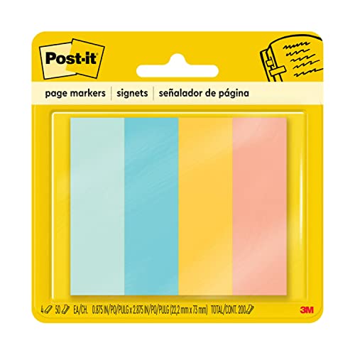 Pens Post-it Page Markers, Assorted Colors, 1 in x 3 in, 50 Sheets/Pad, 4 Pads/Pack (671-4AF)