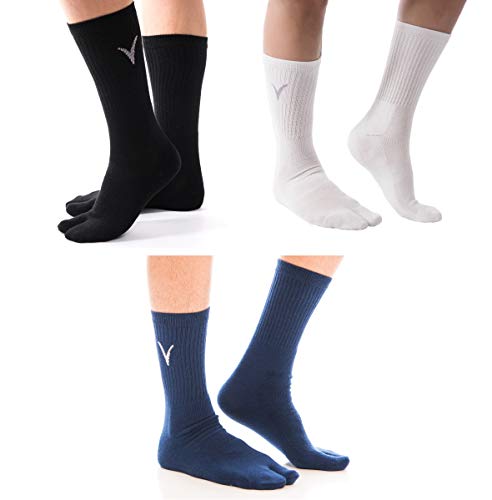 V-Toe Socks 3 Pairs - Split-Toe Socks Flip-Flop V-Toe Thicker Durable Sports Or Casual Tabi Style Comfortable Thickness Cotton Blend Socks Black, White, Navy Blue bunion socks