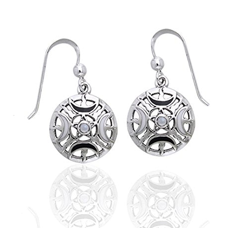 Silver Insanity Fire Moon Pentacle Rainbow Moonstone Sterling Silver Earrings