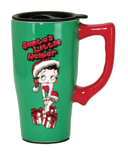 Spoontiques Betty Boop 12188 Christmas, Green Santa Travel Mug, 5.2" x 3.5" x 6.5",