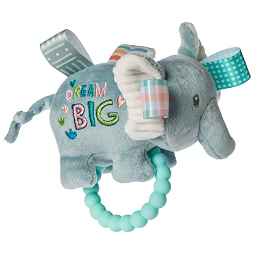Mary Meyer Taggies Soft Baby Rattle with Teether Ring and Sensory Tags, 6-Inches, Dream Big Elephant