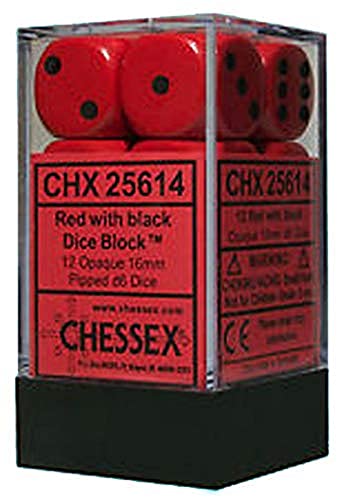 DND Dice Set-Chessex D&D Dice-12mm Opaque Red and Black Plastic Polyhedral Dice Set-Dungeons and Dragons Dice Includes 12Dice - D6, Various (CHX25614)
