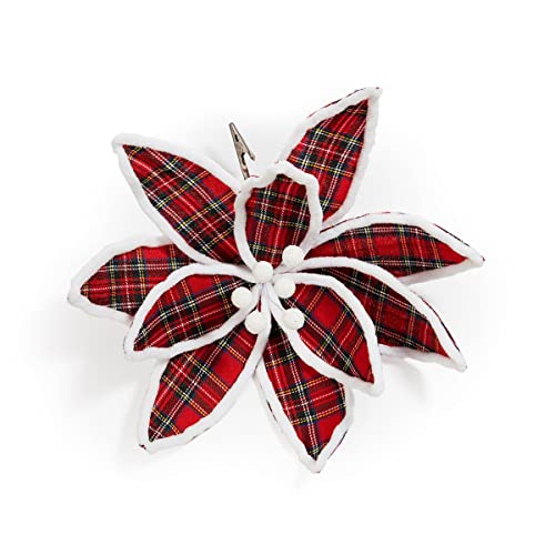 Giftcraft 684084 Christmas Plaid Poinsettia with Clip-On, 3.9-inch Diameter