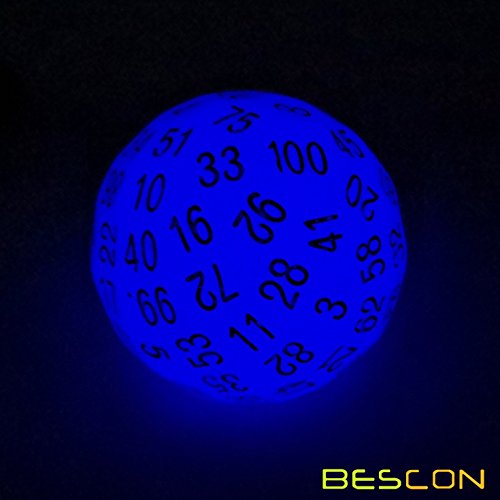 Bescon Dice Glow in Dark Polyhedral Dice 100 Sides, Luminous D100 die, 100 Sided Cube, D100 Game Dice, Glowing 100-Sided Cube