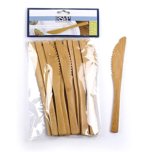 RSVP International Bamboo Kitchen Collection Reusable and Biodegradable, Knife Set, 12 Piece, White